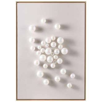 Beliani Cuadro Moderno Con Bolas Tridimensionales Hecho A Mano De Material Sint&eacute;tico Marco De Madera De Pino Blanco Bantry