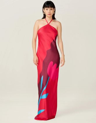 Omnes Womens Andy Dress in Tulip Collage Print - Red - Size: 20