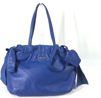 Prada Blue Leather Handbag Shoulder Bag Tote Bag (Pre-Owned)