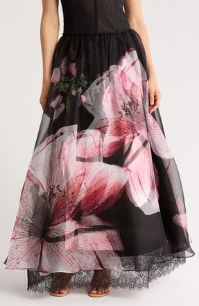 Alice & Olivia Nilda Lace Trim Silk Maxi Skirt in Luna Floral at Nordstrom Rack, Size 0