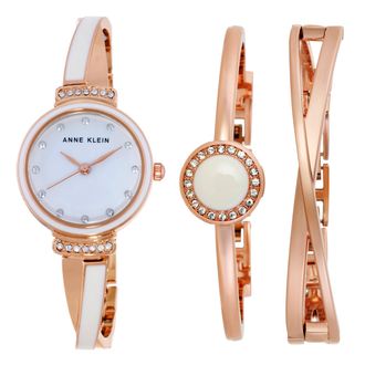 Anne Klein Quartz Crystal White Dial Ladies Watch and Bracelet Set AK-3292WTST