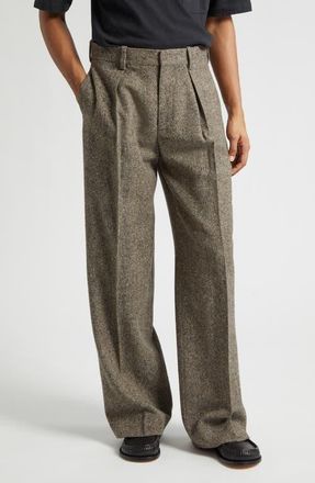 J.W.Anderson Pleated Straight Leg Wool Donegal Tweed Trousers in Black/Beige at Nordstrom, Size 34 Us