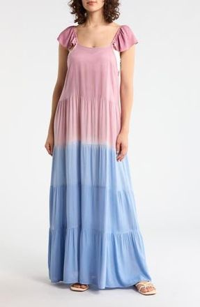 Boho Me Ombr&eacute; Flutter Sleeve Cover-Up Maxi Dress in Mauve at Nordstrom Rack, Size Medium