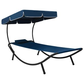 vidaXL Tumbona De Jard&iacute;n Con Toldo Y Coj&iacute;n Azul Vidaxl