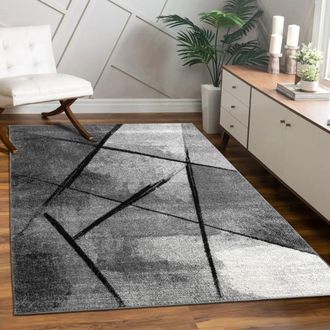 Paco Home Paco Home - Alfombra Sal&oacute;n Pelo Corto Motivo Moderno Abstracta Geom&eacute;trica Gris Negro 240x340 Cm