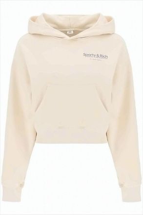 Sporty & Rich Cropped Light Beige Hoodie With Subtle Logo Print