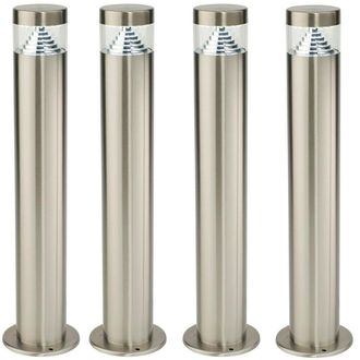 Loops 4 PACK Outdoor Garden Bollard Light Steel Pyramid Cool White LED Lamp Post IP44 in Metallics