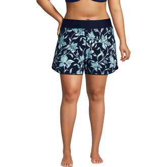Lands End 5 Quick Dry Elastic Waist Board Shorts Swim Cover-up Shorts with Panty in Tropic Floral/navy at Nordstrom, Size 26W