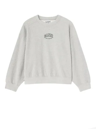 Ganni Logo Organic Cotton Sweatshirt - Gray