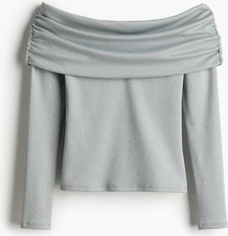 H&M Off-Shoulder-Shirt mit Raffungen - Grau