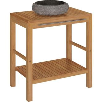 vidaXL Mueble Tocador Madera Teca Maciza Con Lavabo De M&aacute;rmol Negro Vidaxl