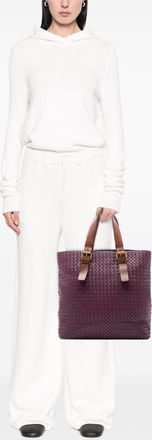 Bottega Veneta Womens Pre-owned Bicolor Nappa Intrecciato Belt Strap Tote - Purple Leather - One Size