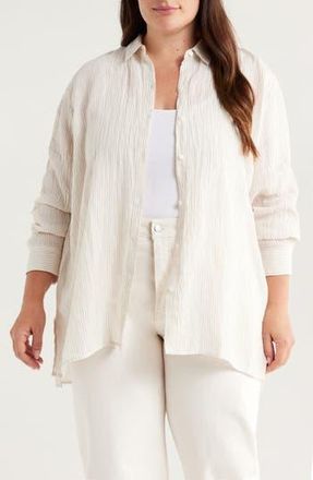 Eileen Fisher Crinkled Stripe Organic Linen Button-Up Shirt in Chalk at Nordstrom Rack, Size 1X
