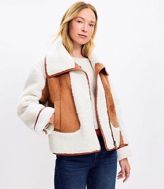 LOFT Faux Suede Sherpa Aviator Jacket