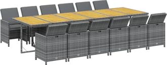vidaXL Set de comedor jardín 13 pzas con cojines ratán sintético gris Vidaxl
