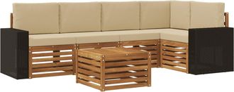 vidaXL Conjunto De Sof&aacute;s De Exterior 6 Uds. Natural Y Beige Poli&eacute;ster Vidaxl