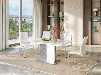 Vente-Unique Tavolo da pranzo allungabile da 6 a 8 coperti MDF Bianco e calcestruzzo - EREN