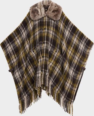 Moncler Plaid Mohair, Alpaca & Wool Blend Fringed Cape