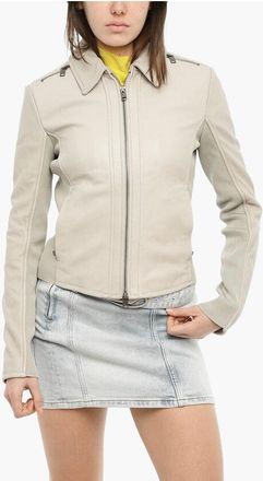 Diesel Leather And Fabric Jacket L-SASK In Solid Color size 42