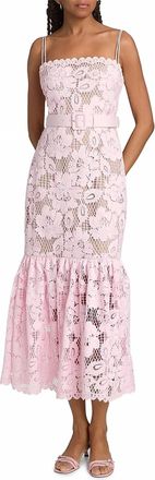 Self Portrait Tie-Waist Crochet Midi Dress In Pink