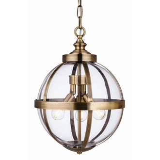 Netlighting Monroe 3 Light Cage Ceiling Pendant Antique Brass with Clear Glass E14