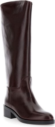 Jeffrey Campbell Womens Brown Knee High Boots With Block Heel Cow Leather