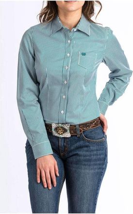 Cinch Womens Striped Button Up Shirt In Teal