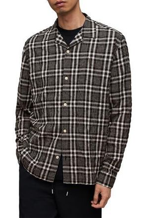 AllSaints Corvus Relaxed Fit Check Button-Up Shirt in Jet Black at Nordstrom Rack, Size X-Small
