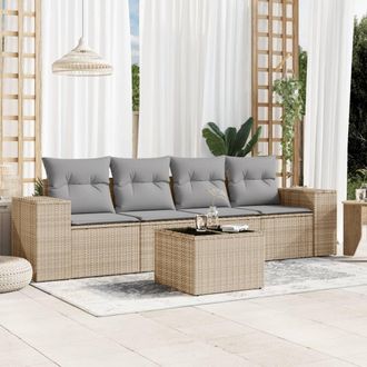 vidaXL Vidaxl - Juego De Sof&aacute;s Jard&iacute;n Con Cojines 5 Pzas Rat&aacute;n Sint&eacute;tico Beige