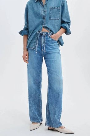 Rag & Bone Phoebe Drawstring Wide Jeans In Everglade