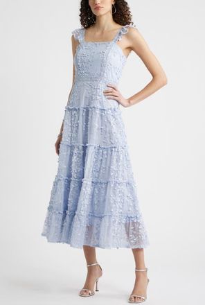 Chelsea28 3D Floral Lace Tiered Midi Dress in Blue Halogen at Nordstrom, Size X-Large