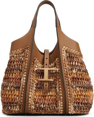 Tod's T-Timeless Raffia & Leather Shopper in Brown at Nordstrom