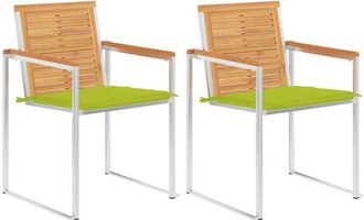 vidaXL Sillas De Jard&iacute;n Con Cojines 2 Uds Madera Maciza Teca Y Acero Vidaxl