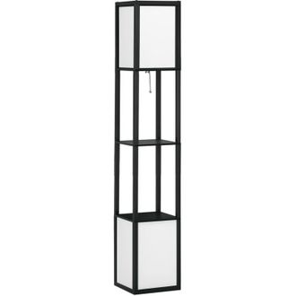 HOMCOM L&aacute;mpara De Pie De Madera Con Estante De Almacenaje Para Bombilla E27 Potencia M&aacute;x. 40w L&aacute;mpara Moderna Para Sal&oacute;n Dormitorio 26x26x156 Cm - Homcom