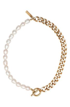 st. Moran Freshwater Pearl & Curb Chain Necklace in White/gold at Nordstrom, Size 16