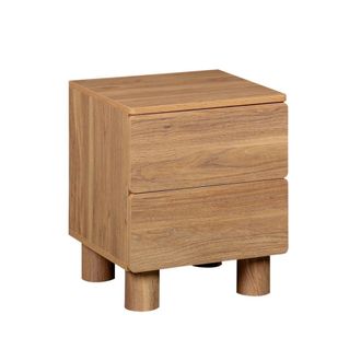 Sweeek Mesita de noche de madera con 2 cajones, madera de avellano