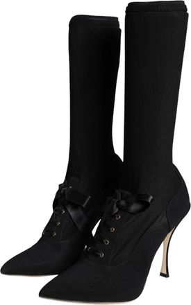 Dolce & Gabbana Womens Lace-Up Stiletto Boot Black Viscose Elastane