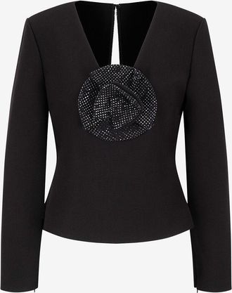 Roland Mouret Tailliertes Cr&ecirc;pe-Top mit kristallbesetzte Bl&uuml;te