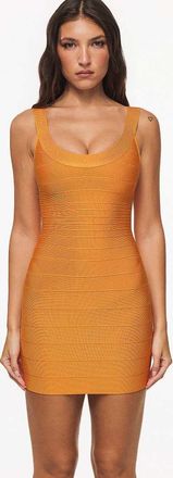 House of CB The Og - Vestito attillato corto color mango con scollo rotondo-Arancione