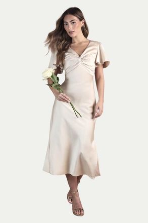 Oasis Angel Sleeve Midi Bridesmaid Dress in Champagne at Nordstrom, Size 10