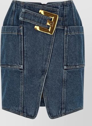 Balmain denim belted wrap skirt