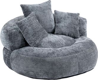 STILVORA Sill&oacute;n Puf Para Adultos Con Respaldo Alto Y Reposabrazos, Silla Gaming Relax 3 Cojines, En Chenilla Gris