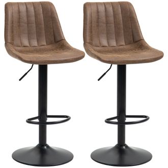 HOMCOM Set Of 2 Microfibre Retro Tub Bar Stools Metal Frame Footrest Seat Brown | TJ Hughes