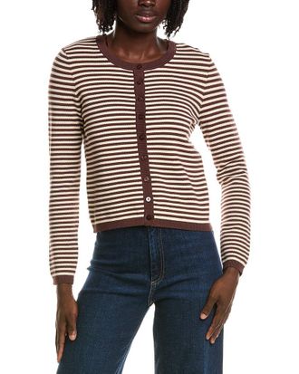 T Tahari Crewneck Striped Cropped Cardigan