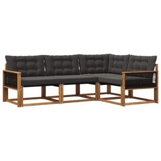 vidaXL Conjunto De Sof&aacute;s De Exterior Con Coj&iacute;n 4 Pcs Natural Y Negro Vidaxl