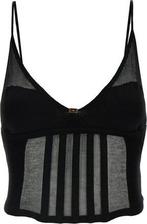 Elisabetta Franchi Transparent Top - Dames - Tops zonder mouwen - Zwart - M - Katoen - Tops