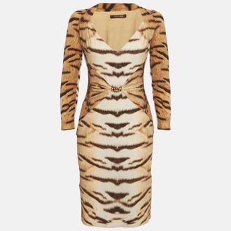Roberto Cavalli Brown Tiger Print Jersey Sheath Mini Dress