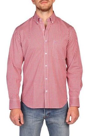 Tailorbyrd Signature Gingham Print Performance Button Down Shirt in Brick Red at Nordstrom Rack, Size Xx-Large
