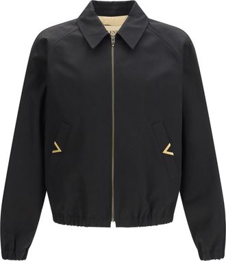Valentino Mens Jacket, Collared, Black Cotton