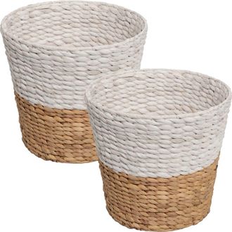 Happimess Contemporary Two-Tone Handwoven Water Hyacinth 3.1-Gallon Tapered Round Wicker Watebasket in White/natural at Nordstrom